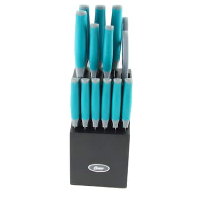 Graham 14 Piece Stainless Steel Knife Set in Blue with Wood Block