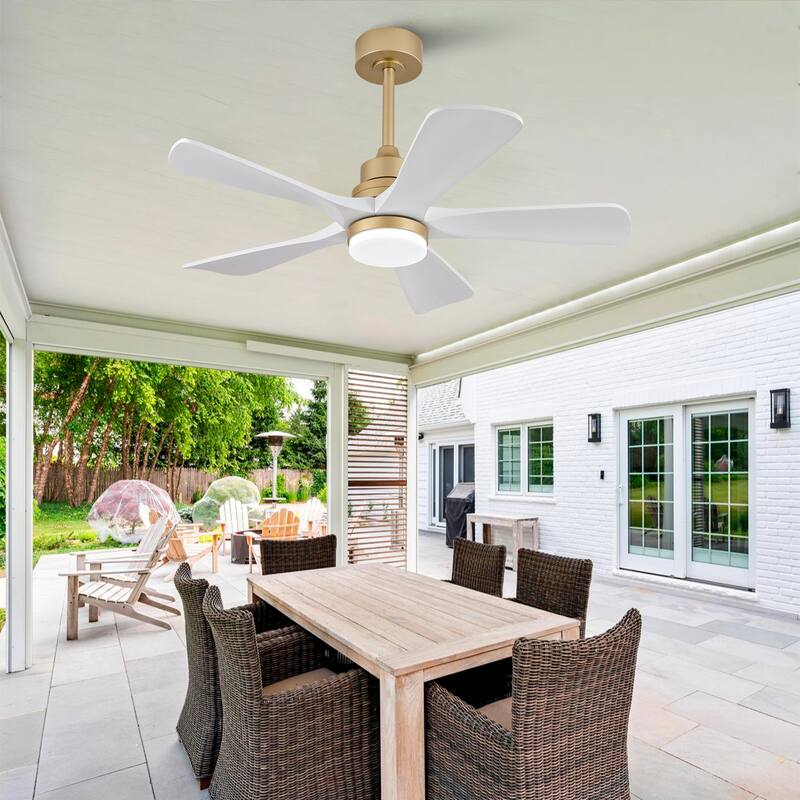 42 Inch Indoor Ceiling Fan With Dimmable LED Light 5 Solid Wood Blades Remote Control Reversible DC Motor