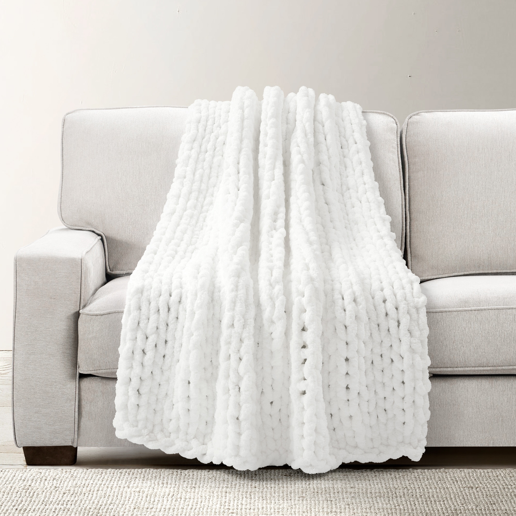 Lush Decor Hygge Ultra Soft Cozy Chenille Chunky Knit Throw 72 x 40 Ivory