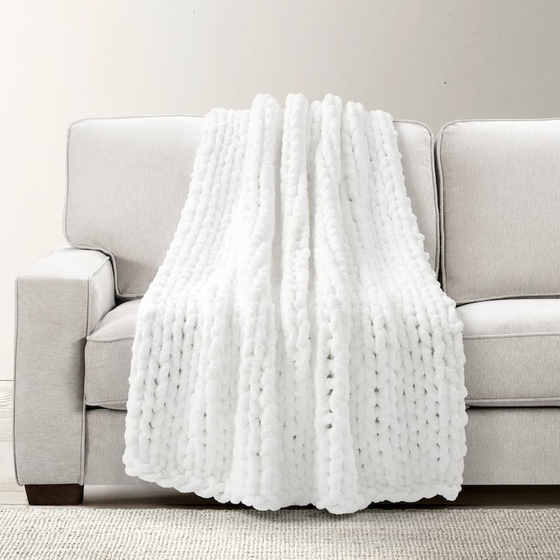 Lush Decor Hygge Ultra Soft Cozy Chenille Chunky Knit Throw - 50" x 40" - White