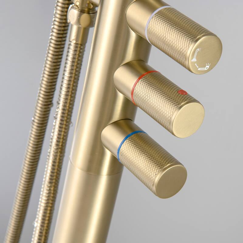 Rbrohant Freestanding Stainless Steel + Brass Outdoor Shower