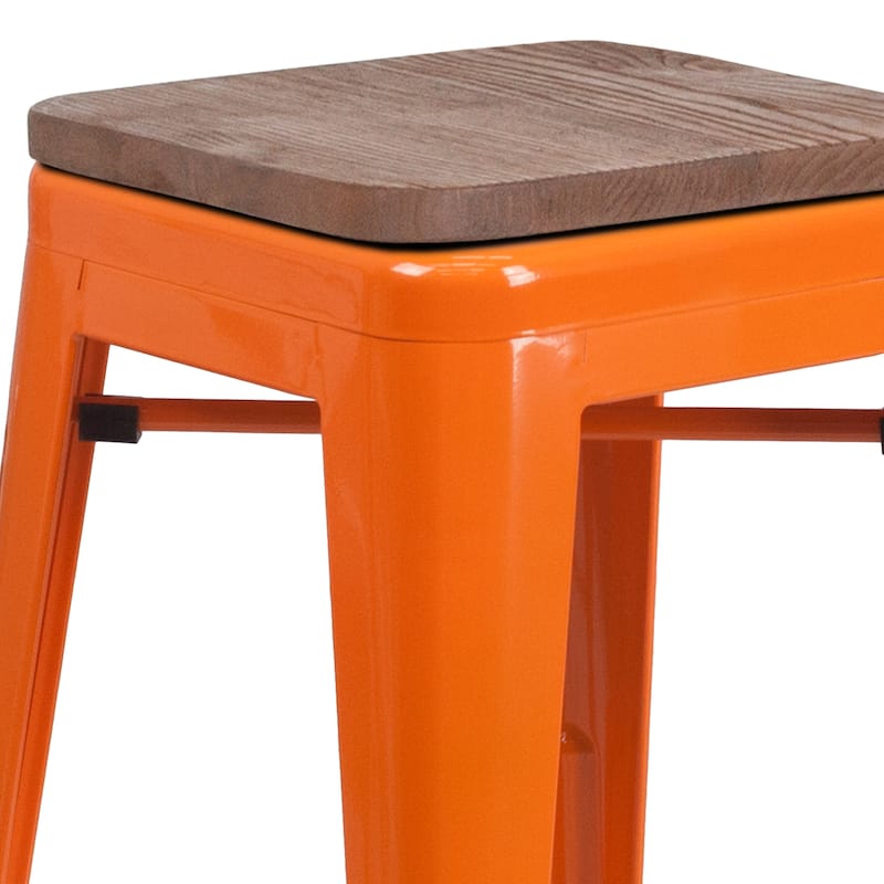 24" High Backless Metal Counter Height Stool with Square Wood Seat