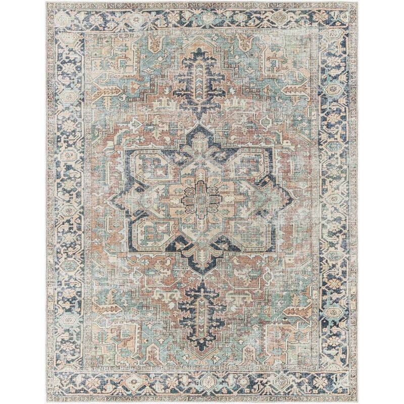 Hauteloom Nisa Hallway, Kitchen Machine Washable Runner Rug - Sage, Brick Red, Navy - 2'7" x 7'3" - 7'6" x 9'6" - Sage, Brick Red, Navy / Nisa