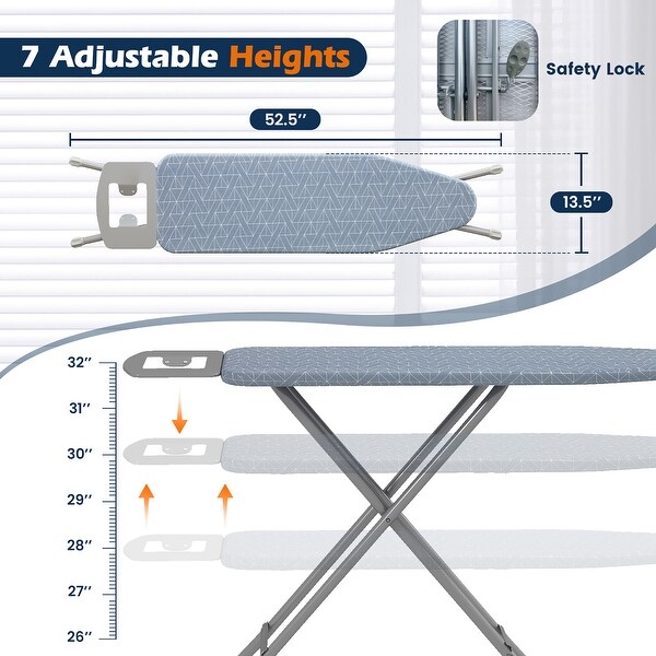 Gymax 48'' x 13.5'' Carbon Steel Ironing Table w/ 7-Level Height