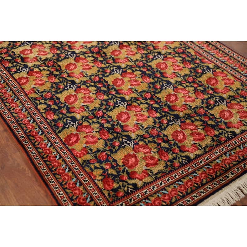 Floral Sirjan Foyer Rug Handmade Wool Carpet - 3'7" x 5'0"