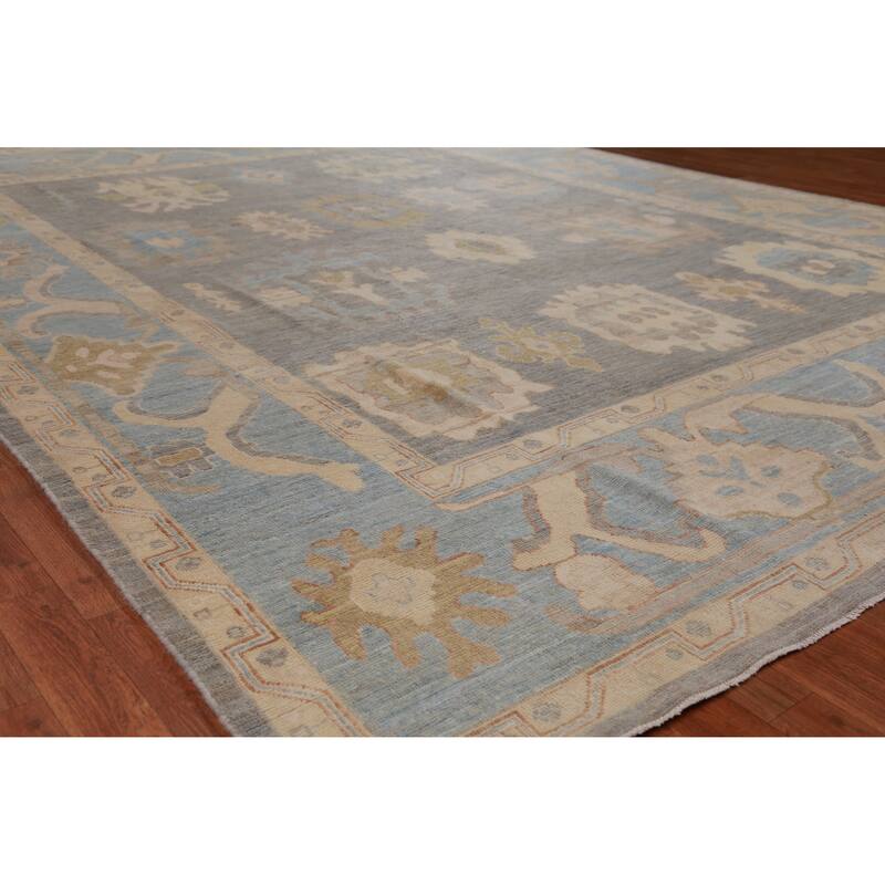 Hand Knotted Oriental 100% Wool Carpet Transitional All-Over Greys & Charcoal Oushak Area Rug - 12' 0'' X 8' 10''