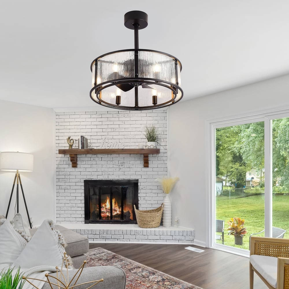 20" Modern 5-Blade Caged Ceiling Fan with Light Kit and Remote