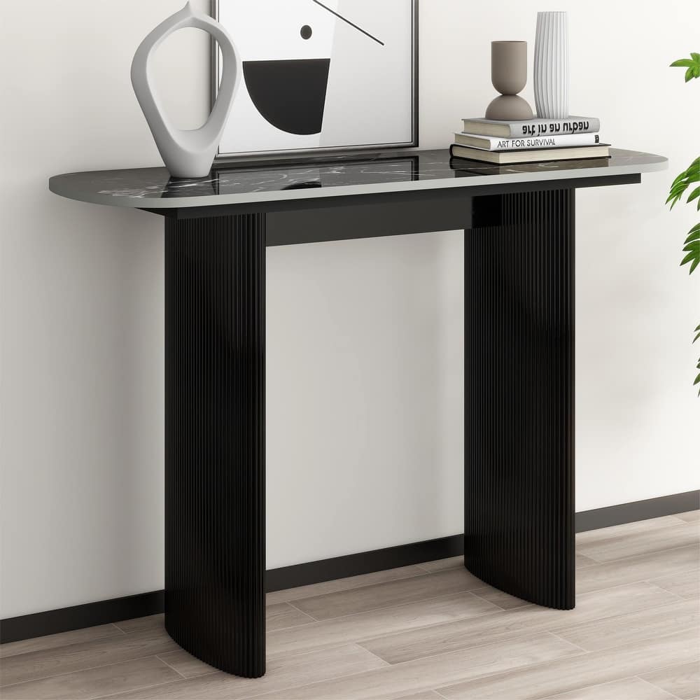 Marble Console Table Entryway Table with Fluted Base