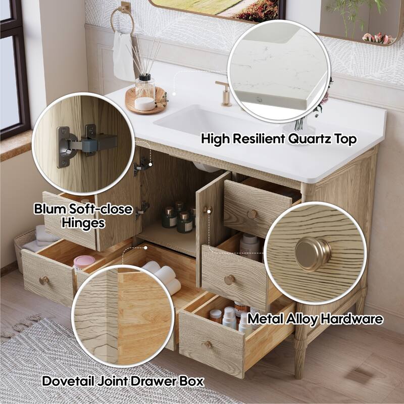 34''H Solid Wood Bathroom Vanity With Carrera White Quartz Top and Sink