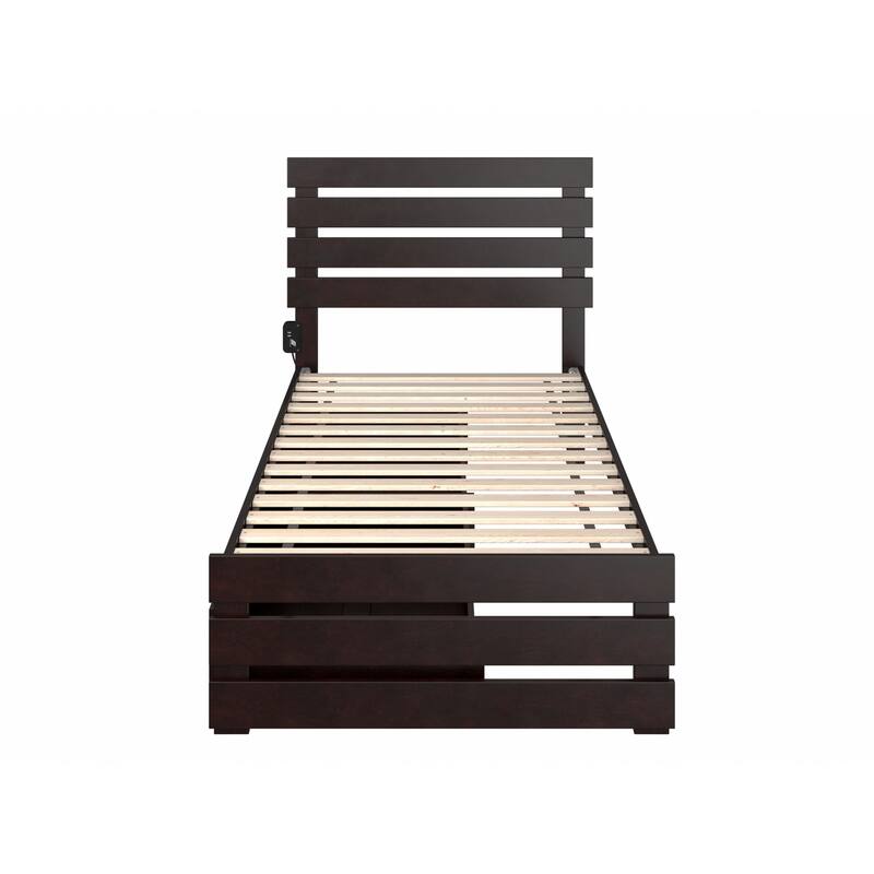 Twin XL Bed with Footboard & Drawers - Espresso Finish - HomeStock