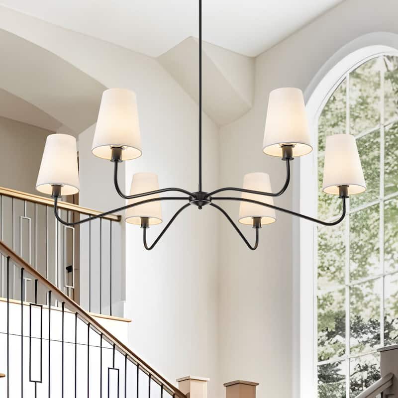 Starsky 6-Light Modern Classic Chandelier with White Linen Shades