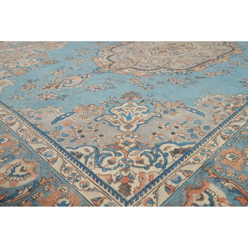 Light Blue Medallion Tabriz Persian Rug Hand-Knotted Wool Carpet - 7'9"x 11'3"