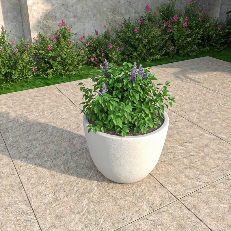 Dahlia Tapered Round Planter Pot in Fiberstone MGO Clay with Drainage for Indoor Outdoor Patio Balcony, Garden, or Living Room