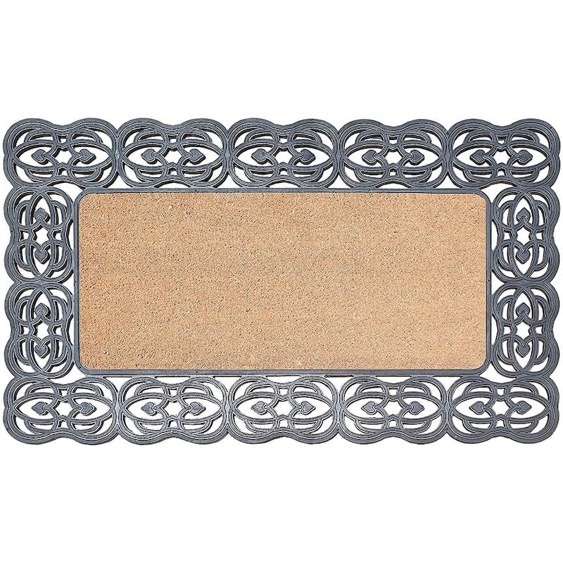 A1HC Rubber and Coir Heavy Duty Decorative Design Durable Doormat 22"X48" - Decorative Border Black Beige