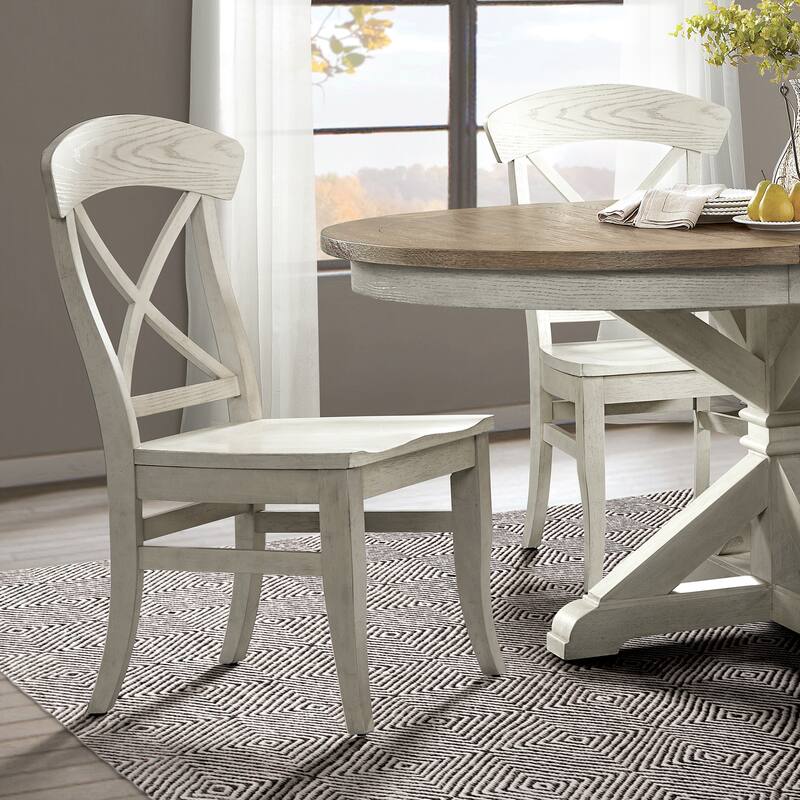 Modern 2 Piece Saddle Shaped Hollow Solid Wood Dining Chair with Cross Backrest for Dining Room, Kitchen, Living Room Bedroom - White