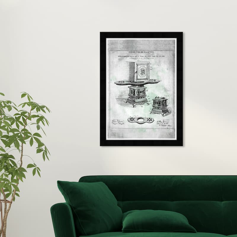 Wynwood Studio Prints Food and Cuisine Design for an Oil-Stove 1882 Black and Off-white Industrial Wall Art Canvas Print - Black