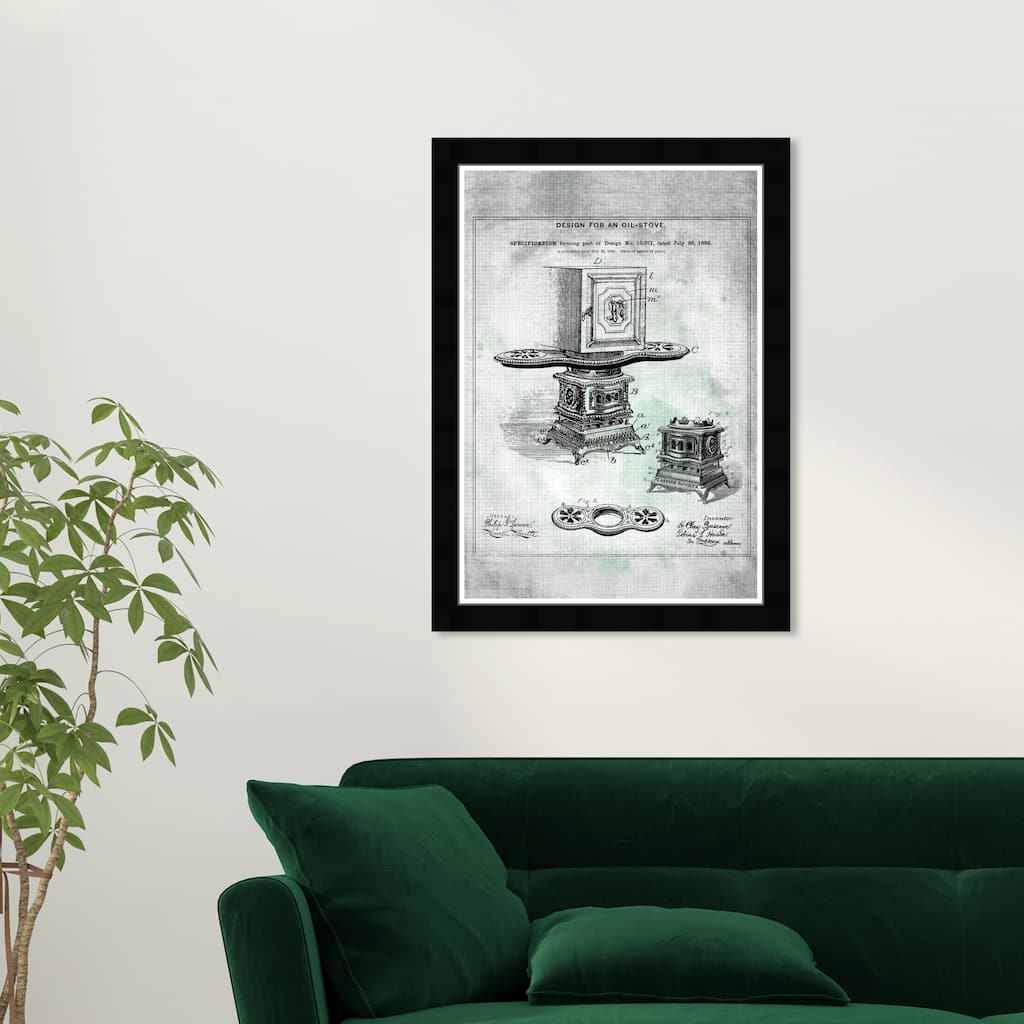 Wynwood Studio Prints Food and Cuisine Design for an Oil-Stove 1882 Black and Off-white Industrial Wall Art Canvas Print