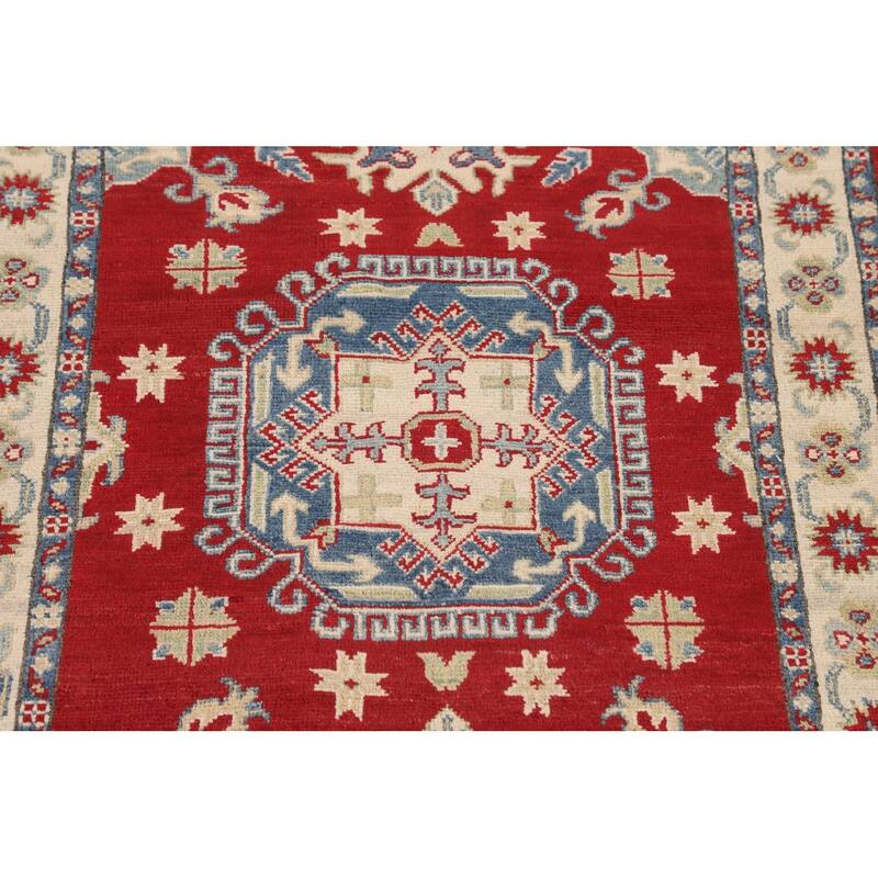 Traditional Red Kazak Foyer Rug Hand-Knotted Foyer Wool Carpet - 3'2" x 5'3"