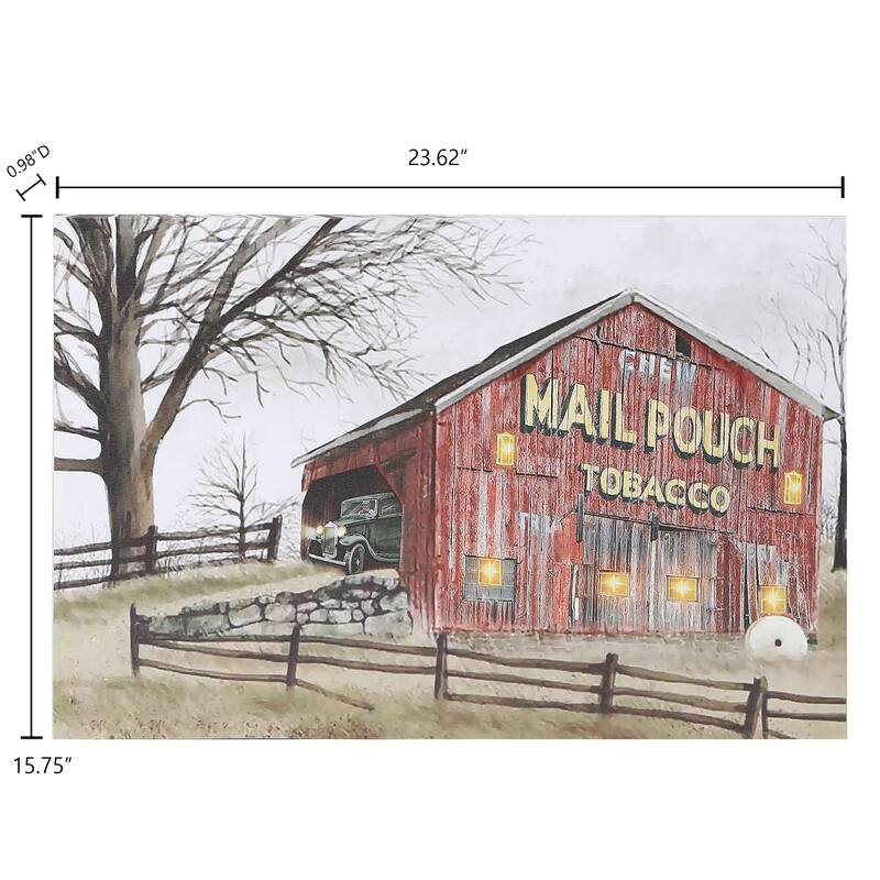 Red Barn Trail Ride Canvas Print Wall Art with LED Lights