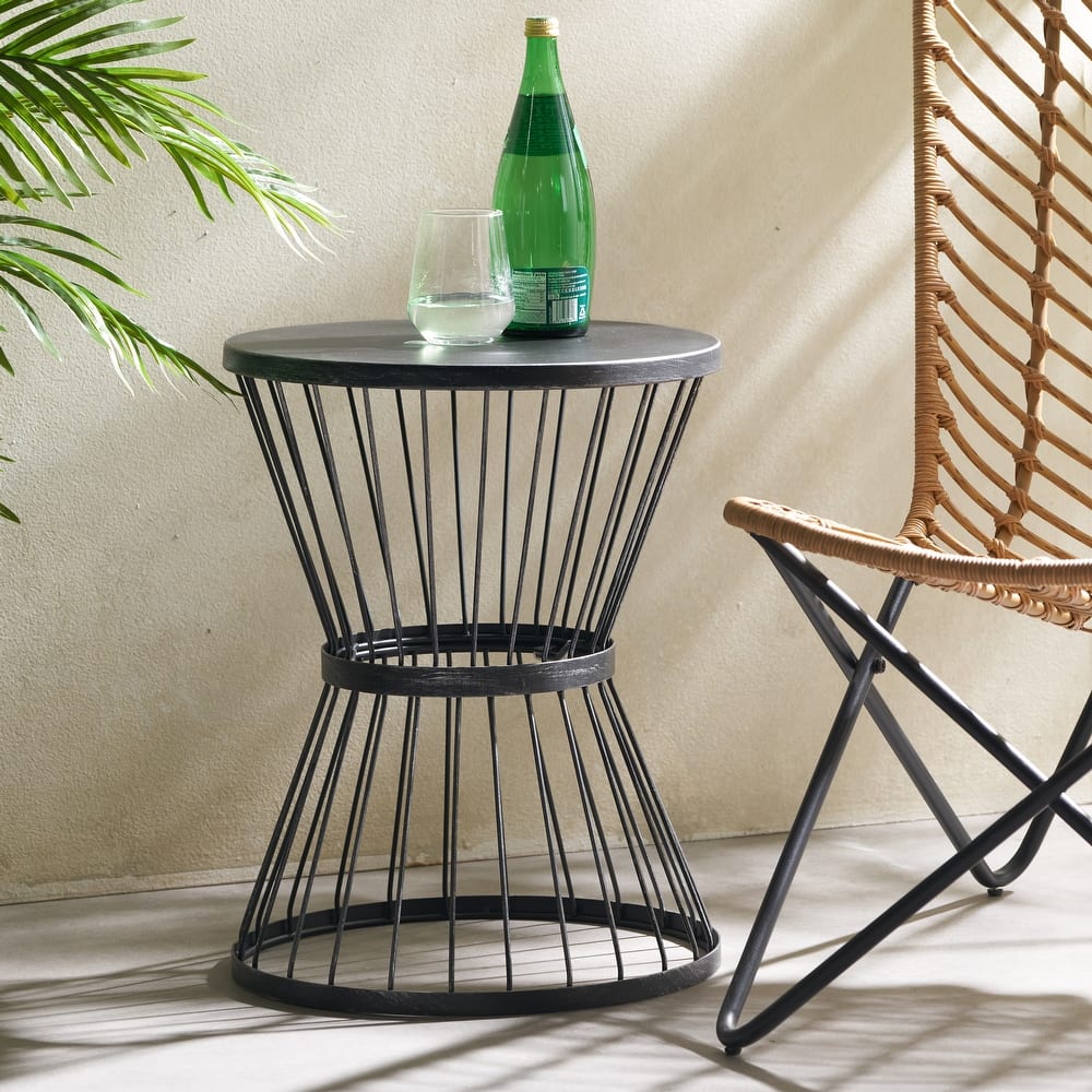 Roomfitters Lassen Outdoor Side Table, 16" Round Accent Table with Hourglass Wire Frame