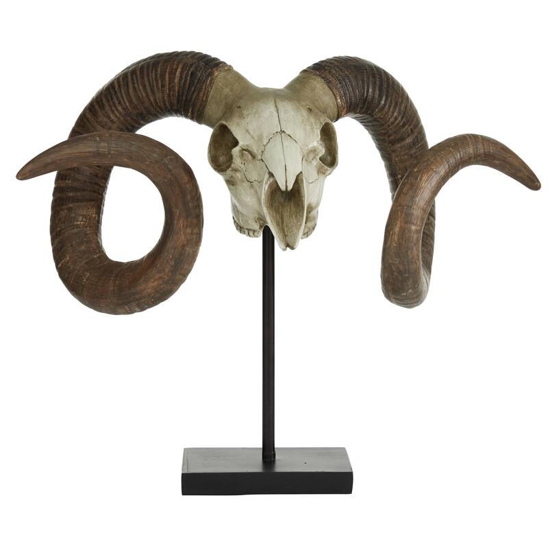 Brown Polystone Skull Ram Decorative Sculpture