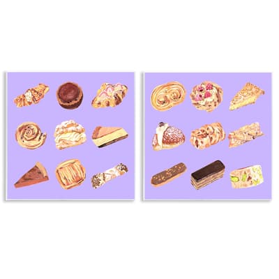 Stupell Various Pastries on Purple Wall Plaque Art Design By Melissa Wang (Set of 2)