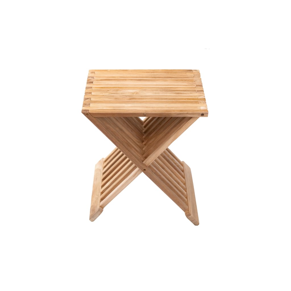 Nordic Style Natural Teak Folding Stool with Horizontal Slats - Beige