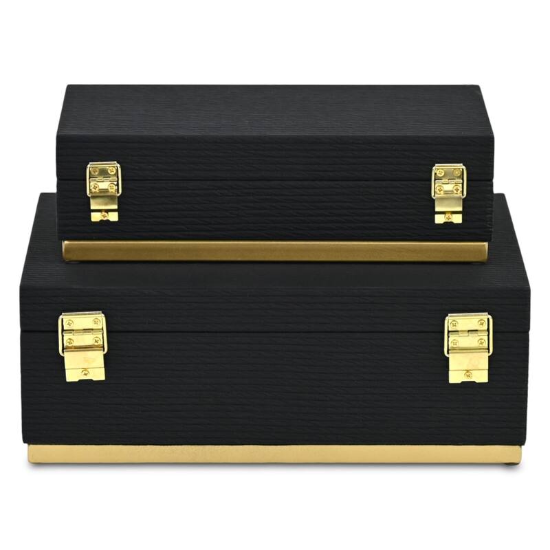 Eira Set of 2 Rectangular Decorative Storage Boxes - Retro Stripe Pattern with Gold Hardware