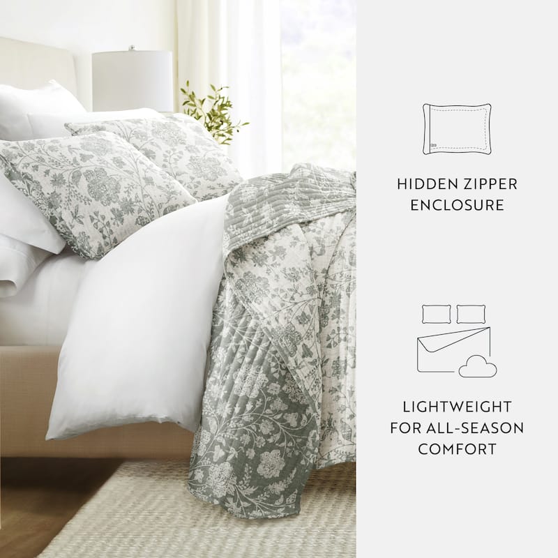 Becky Cameron All Season 3 Piece Textured Floral Reversible Quilt Set