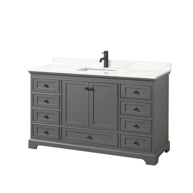 Wyndham Collection WCS202060S-QTZ-UNSMXX Deborah 60" Free Standing - Dark Gray / Giotto Quartz Top / Matte Black