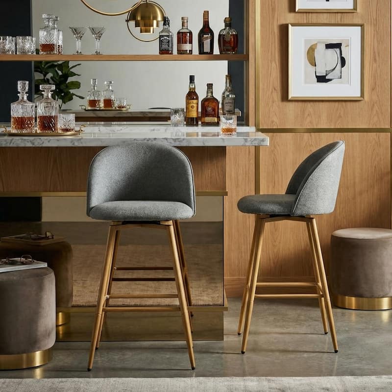 Homy Casa Upholstered Counter Stools with Curved Back and Metal Legs for Kitchen Islands,Breakfast Bars