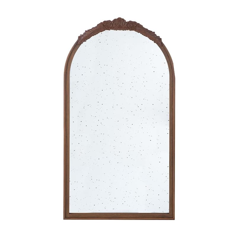 HomeRoots 42" Brown Crowned Top Antiqued Glass Arch Framed Accent Mirror - 22.8' X '41.9' X '2