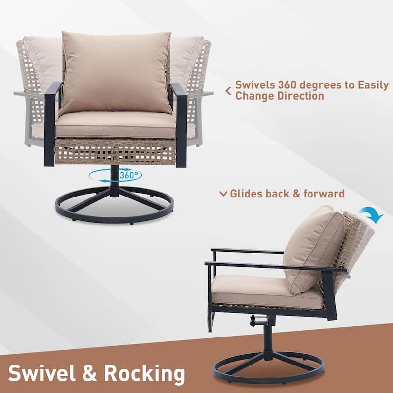 Ainfox 3 Pieces Patio Outdoor Furniture Set with Coffee Table, PE Wicker Swivel Rocking Chairs