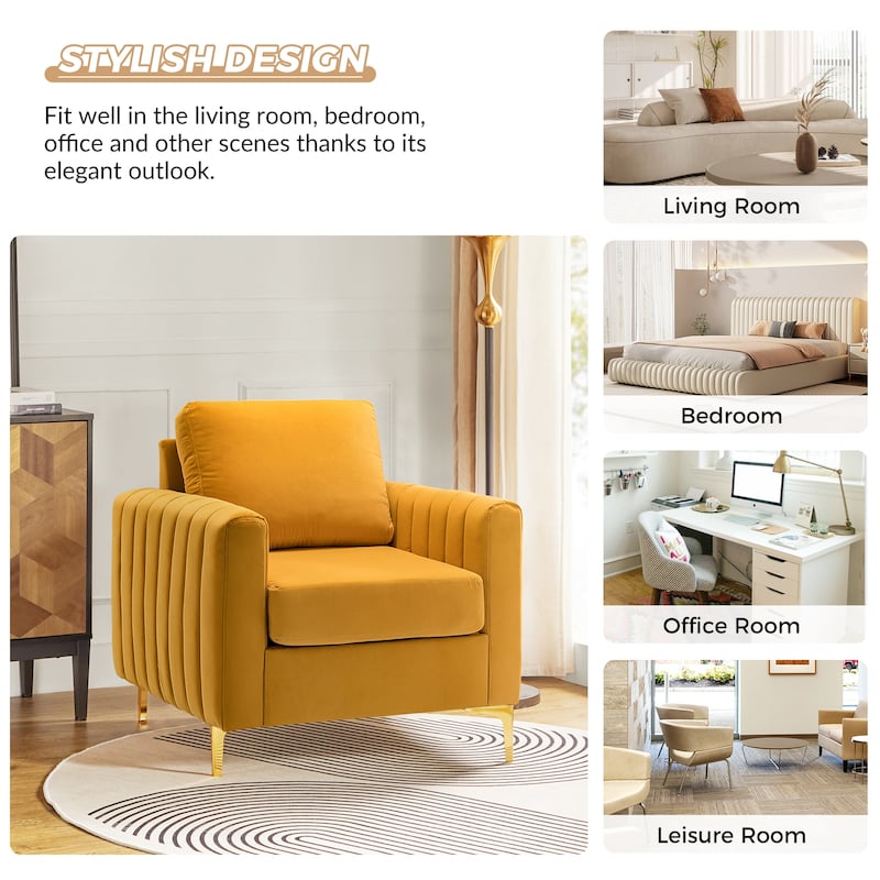 Ganymedes Modern Velvet Accent Arm Chair with Golden Legs by HULALA HOME