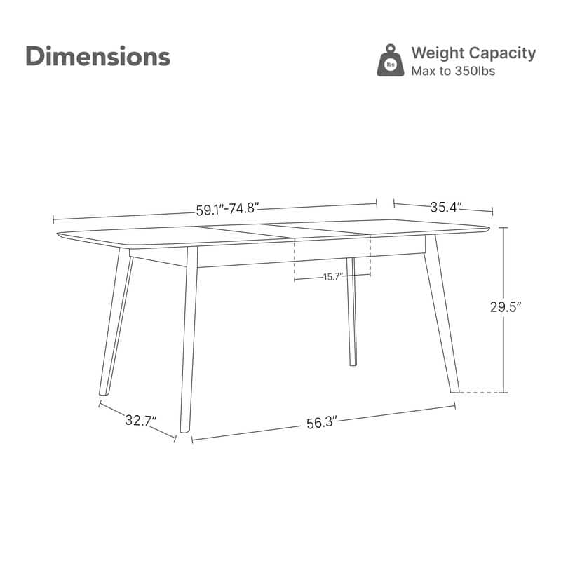 Spruce & Spring 47 to 59 Inch Mid Century Extendable Dining Table for 4-6 People