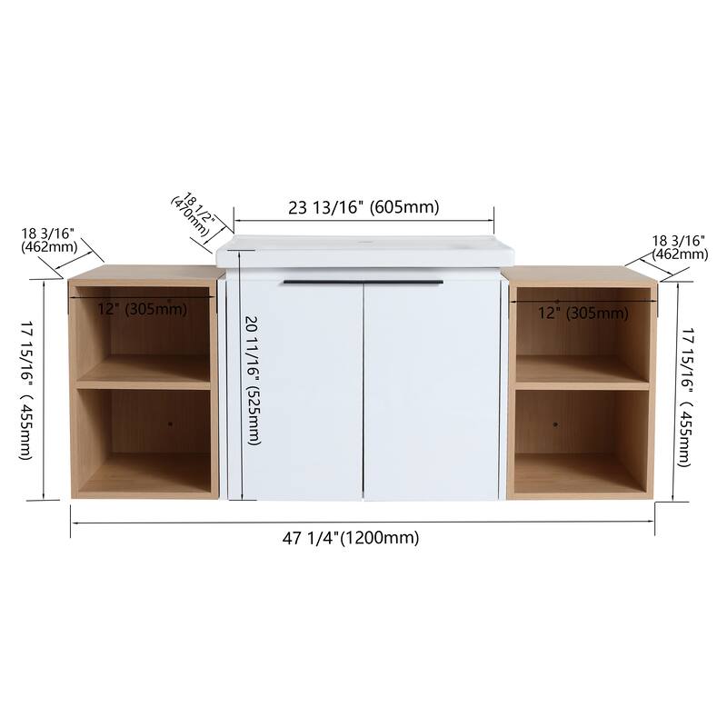 GDFStudio - Emerson Stylish Wall-Mounted Bathroom Vanity with Soft-Close Doors and Ceramic Sink