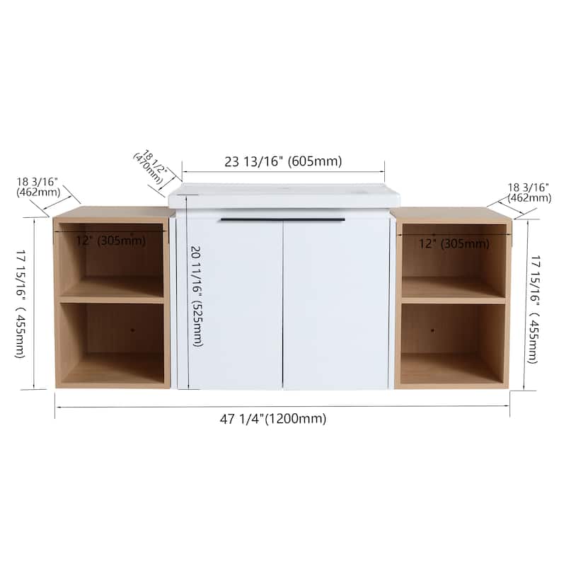 Malwee 24"/36"/48"/60" Floating Bathroom Vanity, Wall Mounted Bathroom Vanity with Ceramic Sink,Soft Close Door and Shelf