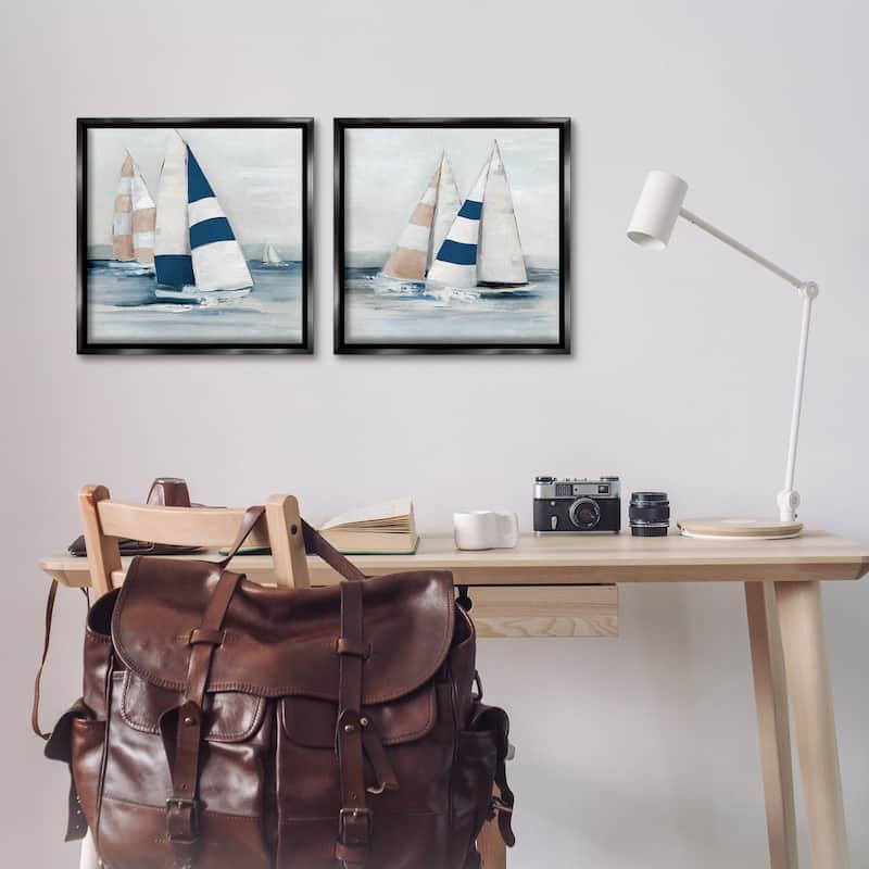 Stupell Sailboat Fleet Voyage Framed Floater Canvas Wall Art Design By Sally Swatland (Set of 2)