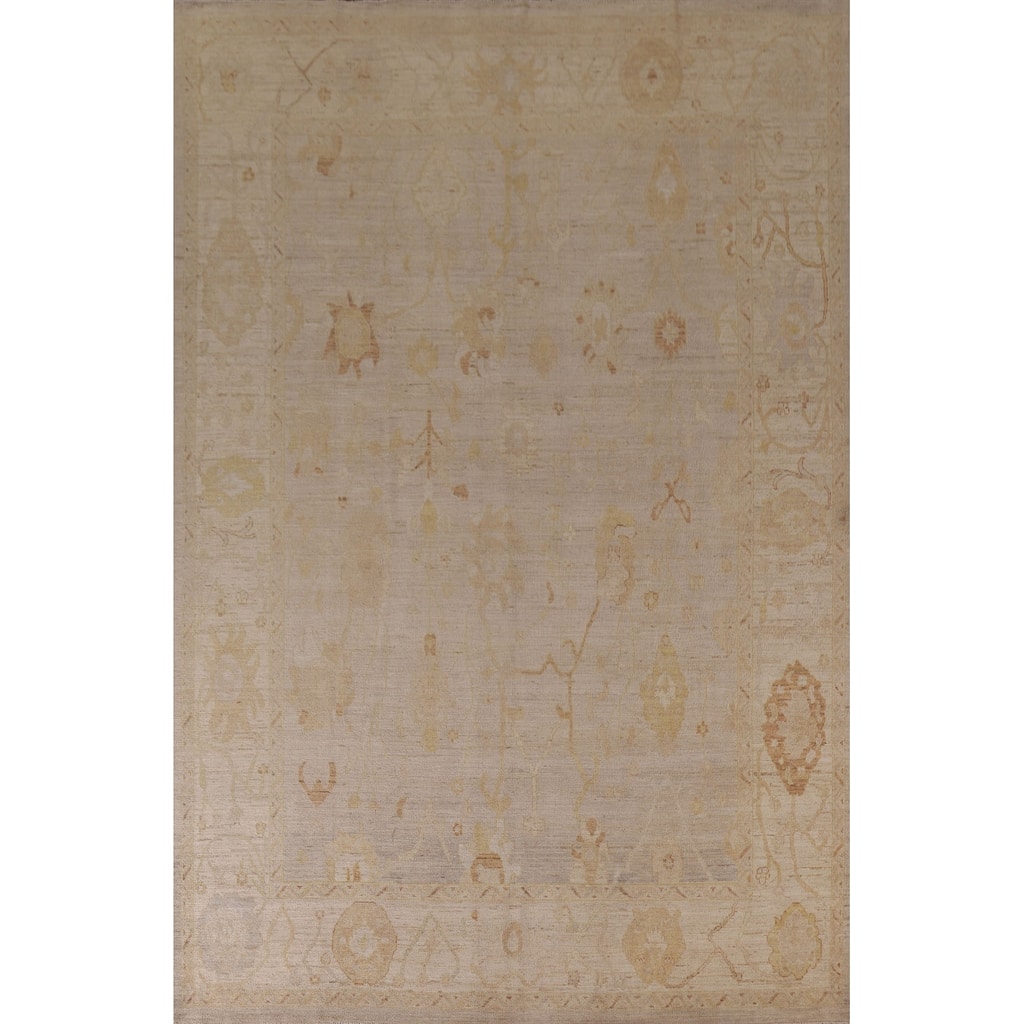 Vegetable Dye Oushak Turkish Area Rug Handmade Floral Wool Carpet - 8'8"x 11'9"