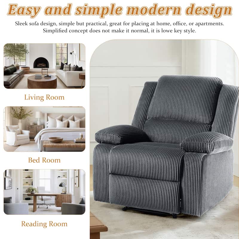 Corduroy Manual Recliner Chair with Footrest