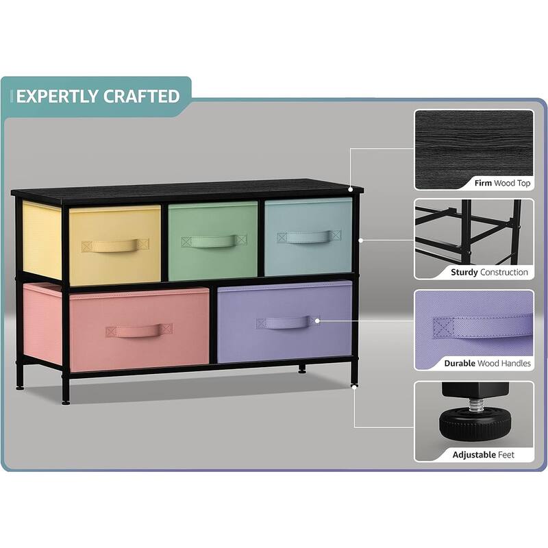 Dresser w/ 5 Drawers Furniture Storage Chest for Home, Bedroom