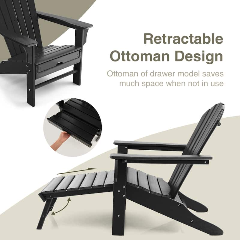 Gymax Patio Adirondack Chair HDPE Outdoor Lounge Chair w/ Retractable