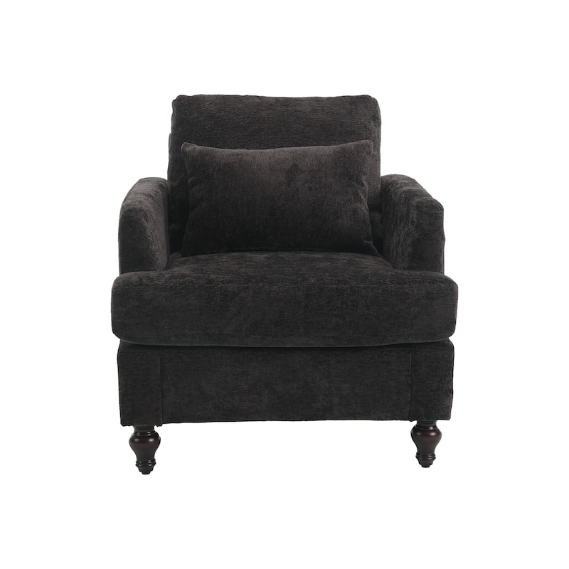 Black 29.53" Chenille Upholstered Arm Chair with Pillows