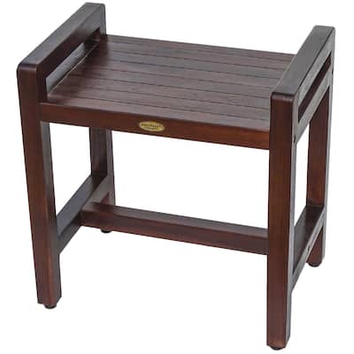 DecoTeak Eleganto 20" Solid Teak Shower Stool With LiftAide Arms - WoodLand Brown Finish