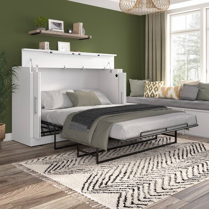 Nebula 75W Queen Cabinet Bed with Mattress for Guest Room by Bestar - White