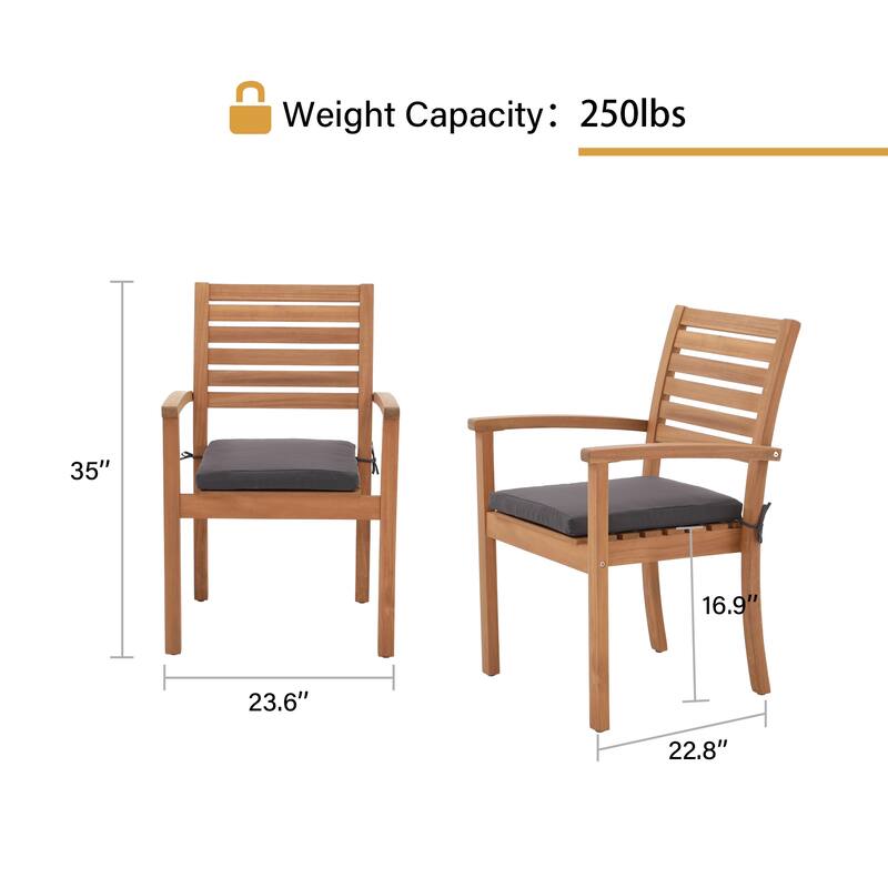 Patio 2-piece Stackable Acacia Wood Dining Chairs