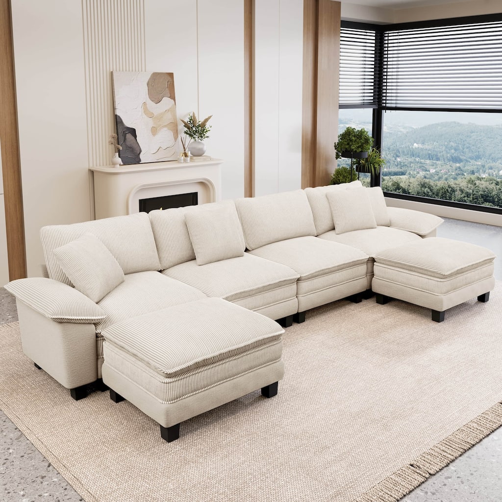 MAISON ARTS Modular Cloud Sectional Sofa, Comfy L- or U-Shaped Couch with Ottomans & Pillows, 4–6 Seat Living Room Sofa