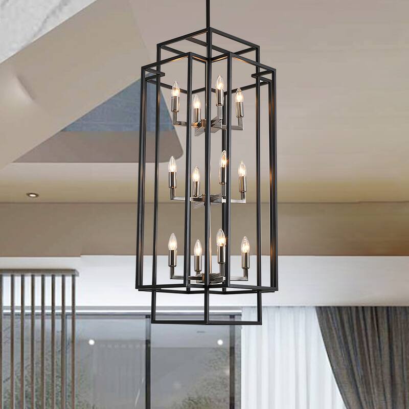 12 Light Black Industrial Metal Chandelier Fixture Rustic Lantern Pendant Lighting