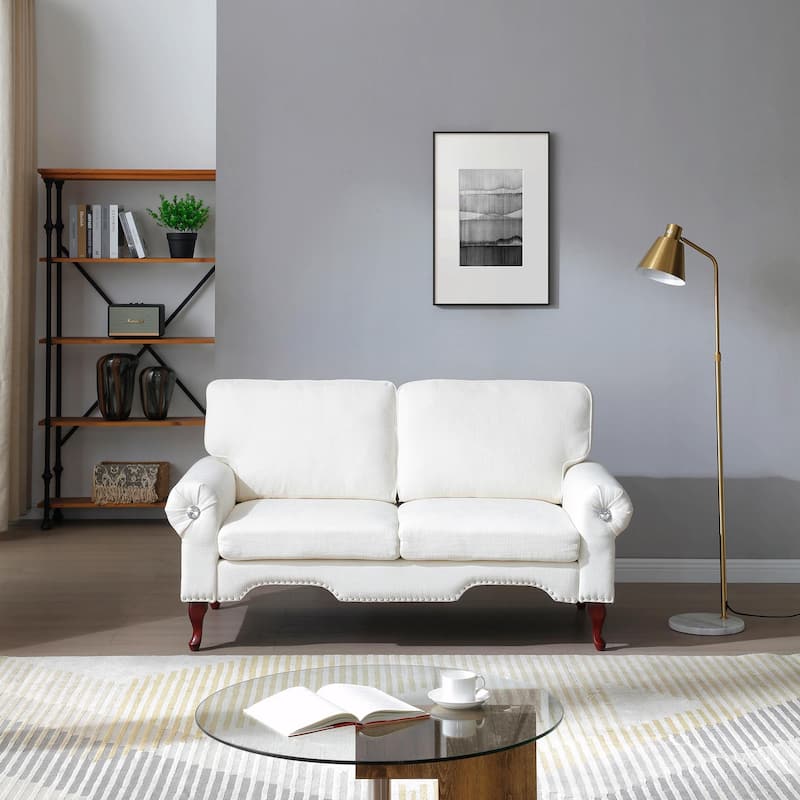 Linen Loveseat - Tufted Chesterfield Sofa
