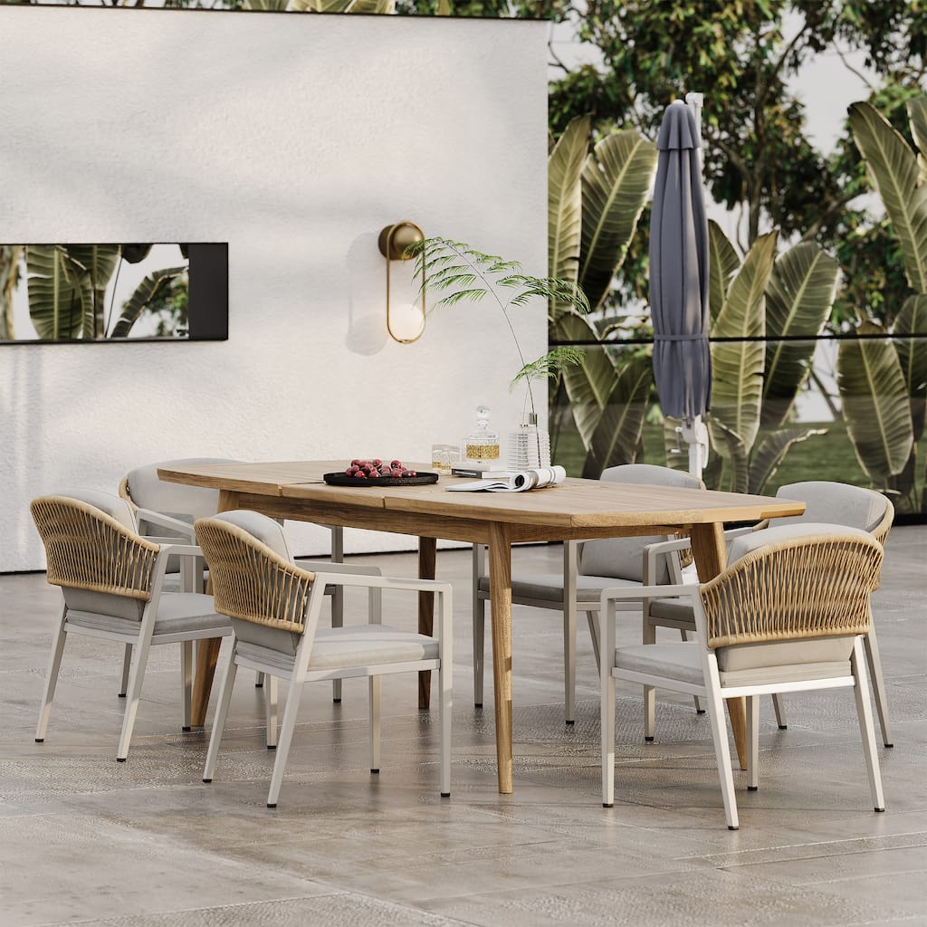 Hares Farmhouse Outdoor Acacia Wood 7-Piece Dining Sets with Cushions by Christopher Knight Home